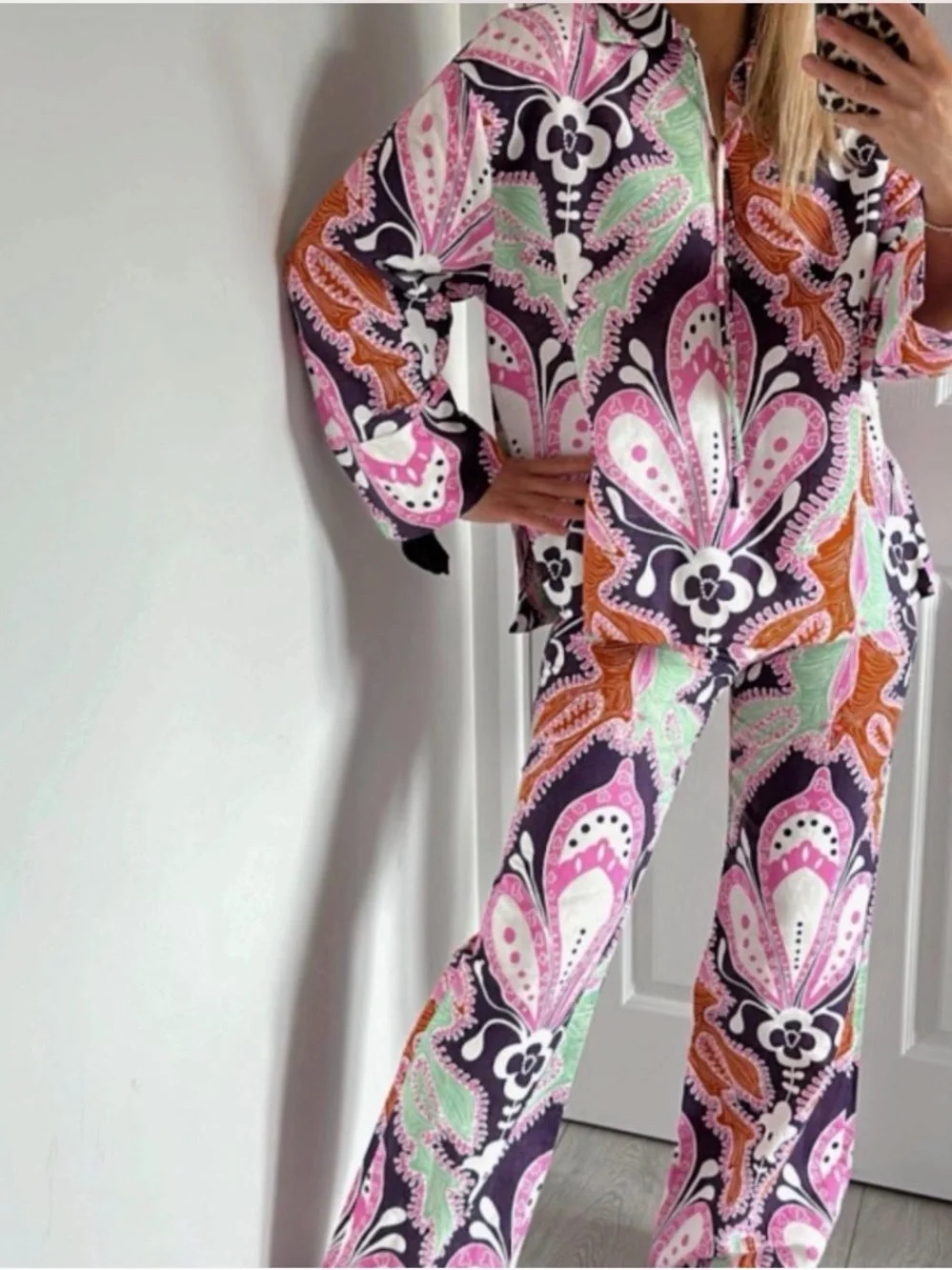 Zara Linen Multicolored Two-Piece Set size XS comes with scrunchie